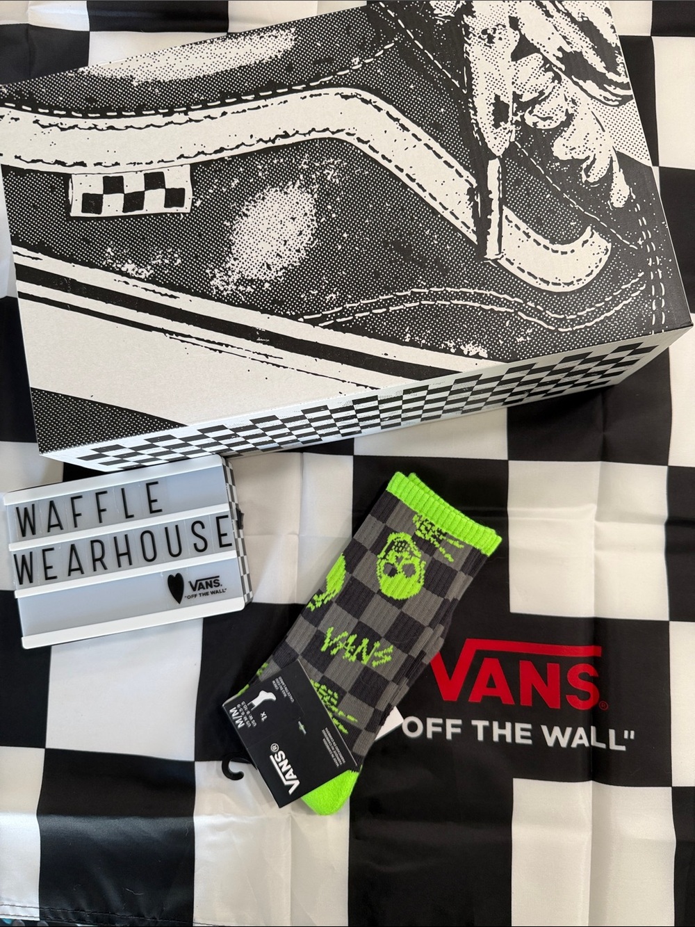 Vans Gray & Neon Green Checker Skull Crew Socks